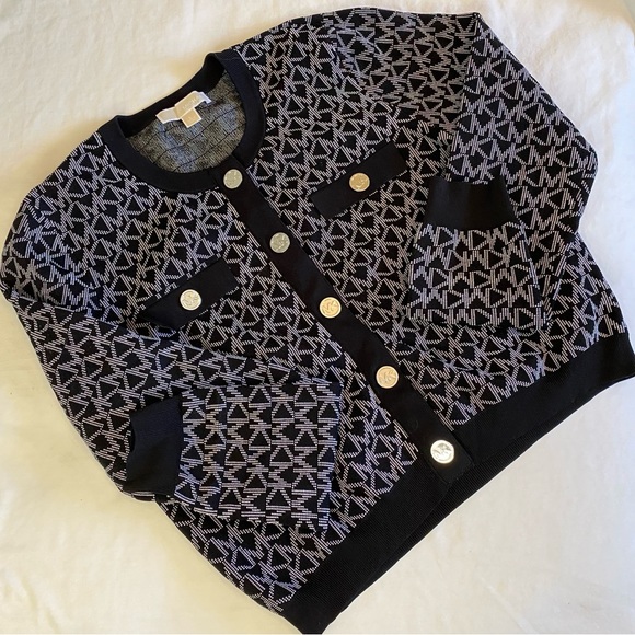 Silver MK Logo Jacquard Cardigan - Picture 2 of 7